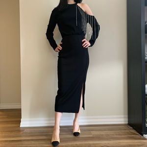 Zara off-shoulder sweater with sparkle fringes